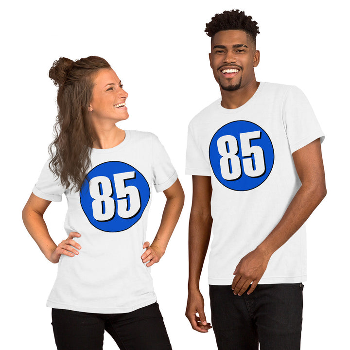 Unisex t-shirt: White on Periwinkle 85