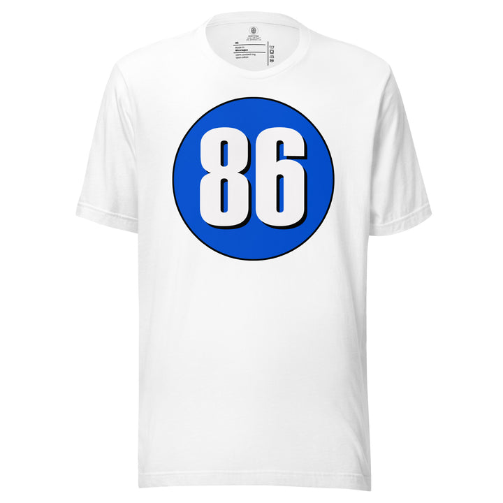 Unisex t-shirt: White on Periwinkle 86