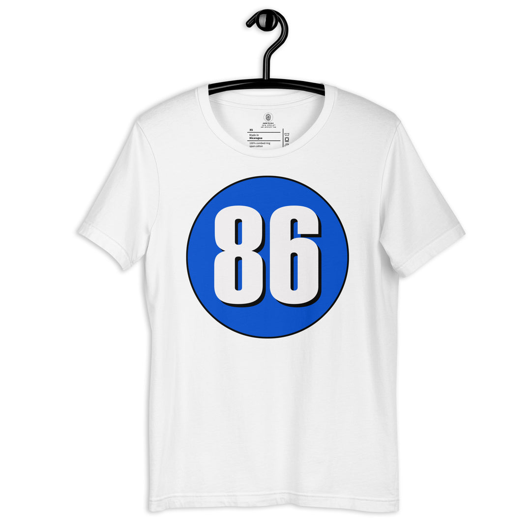 Unisex t-shirt: White on Periwinkle 86