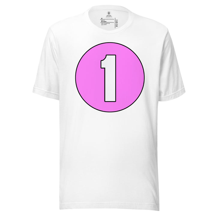 Unisex t-shirt: White on Pink 1