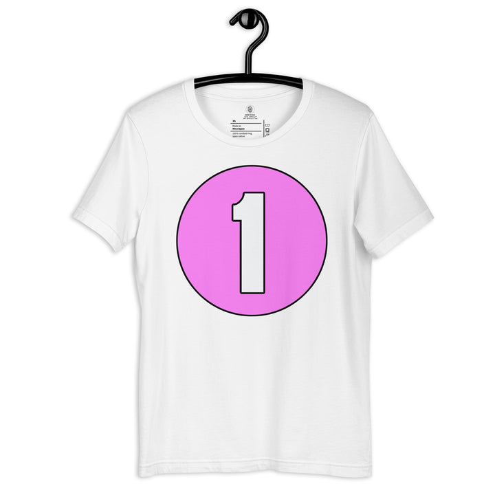 Unisex t-shirt: White on Pink 1