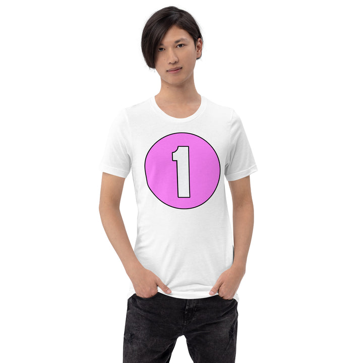 Unisex t-shirt: White on Pink 1