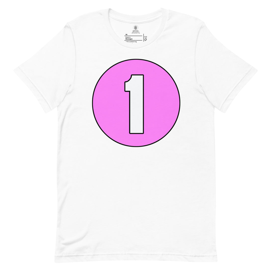 Unisex t-shirt: White on Pink 1