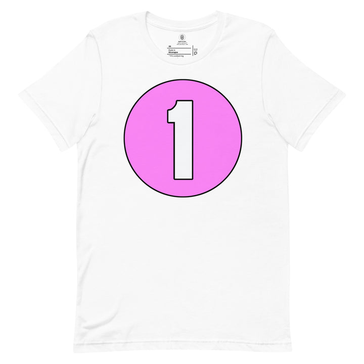 Unisex t-shirt: White on Pink 1