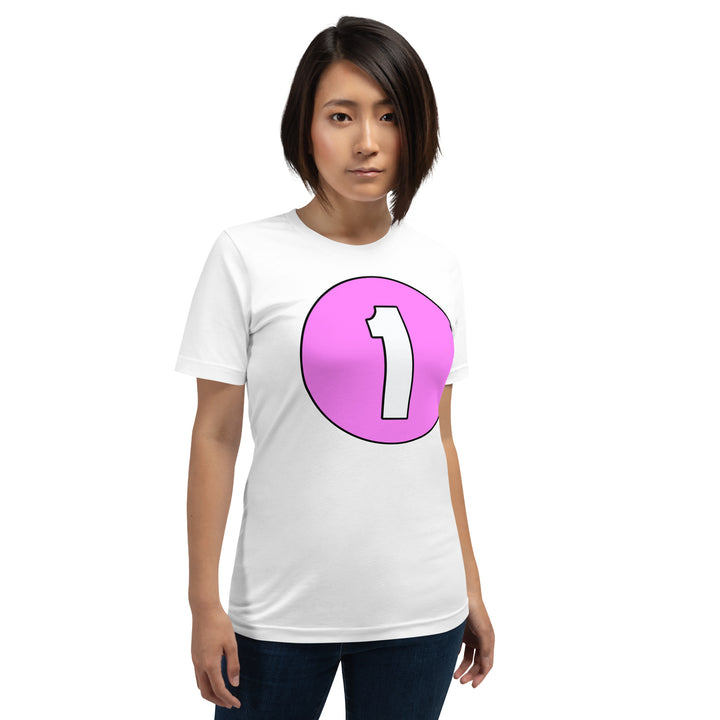 Unisex t-shirt: White on Pink 1