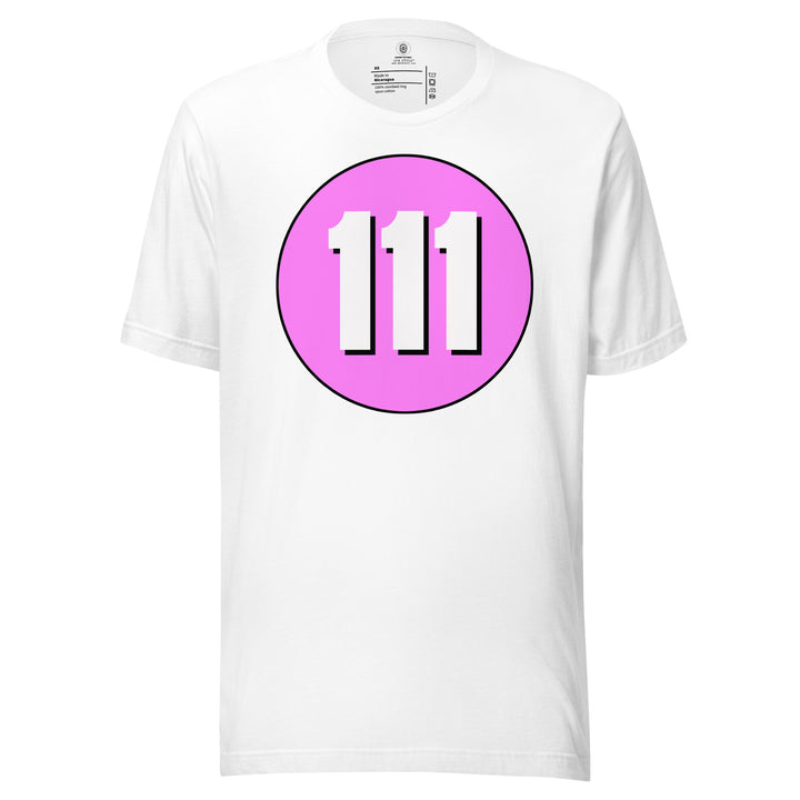 Unisex t-shirt: White on Pink 111