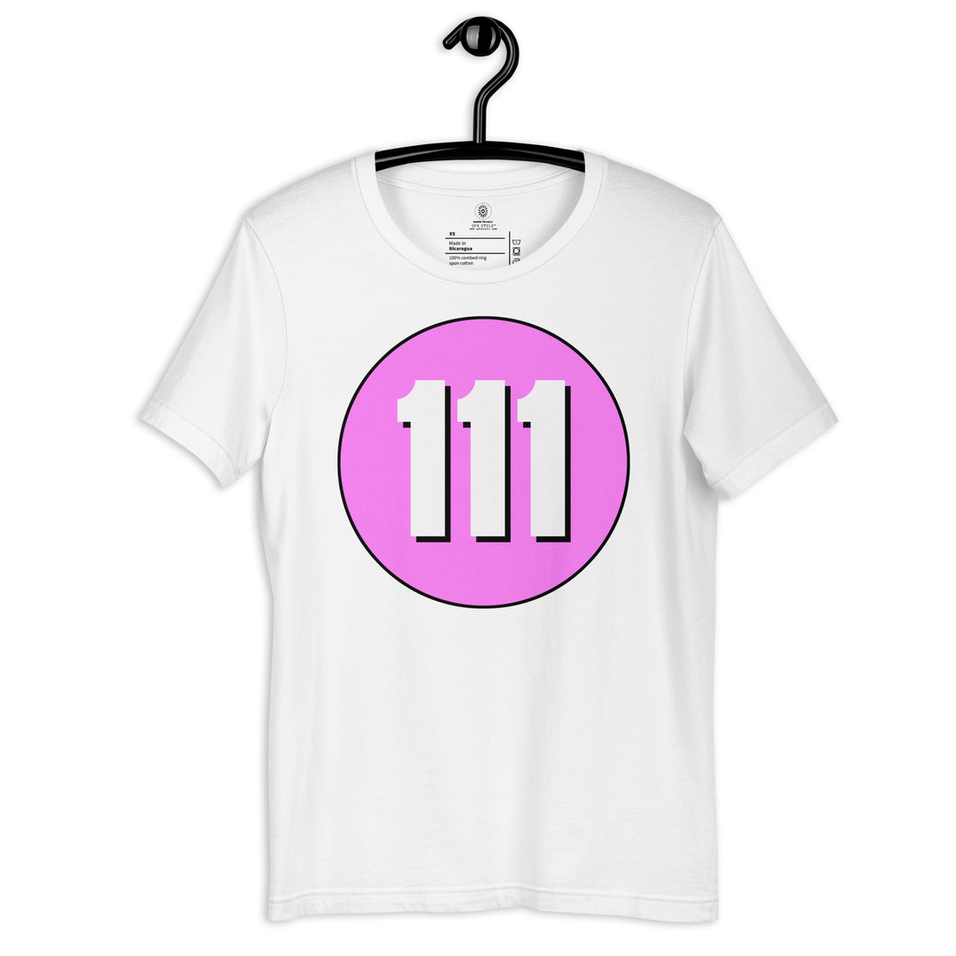 Unisex t-shirt: White on Pink 111