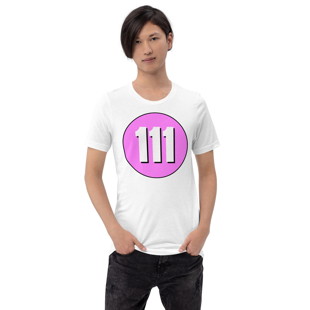 Unisex t-shirt: White on Pink 111