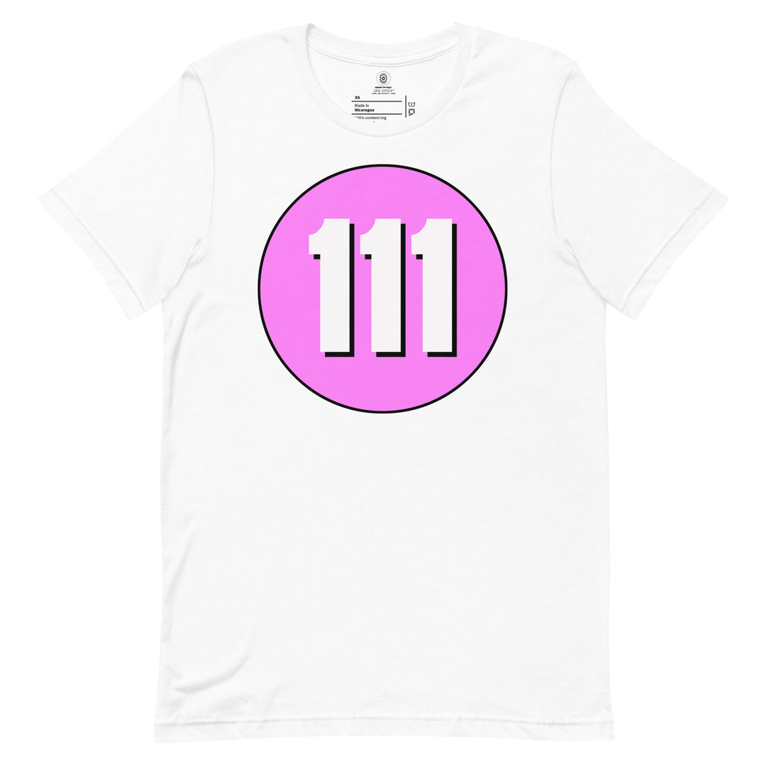 Unisex t-shirt: White on Pink 111