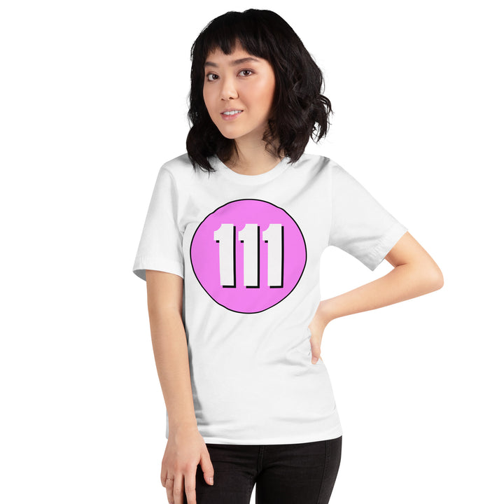 Unisex t-shirt: White on Pink 111