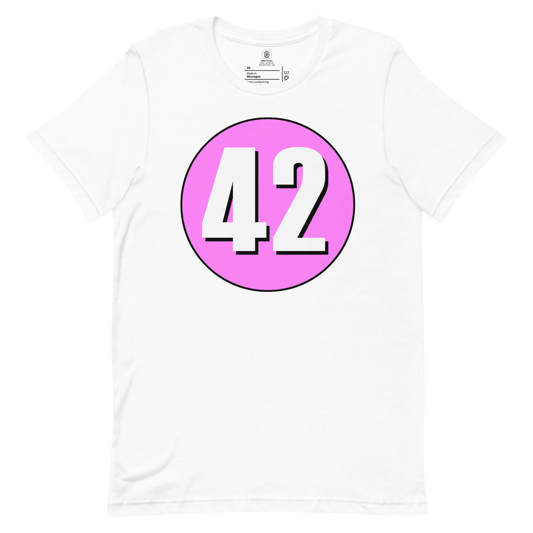 Unisex t-shirt: White on Pink 42