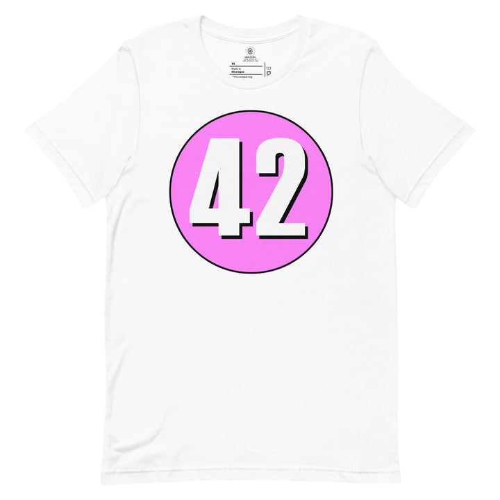 Unisex t-shirt: White on Pink 42