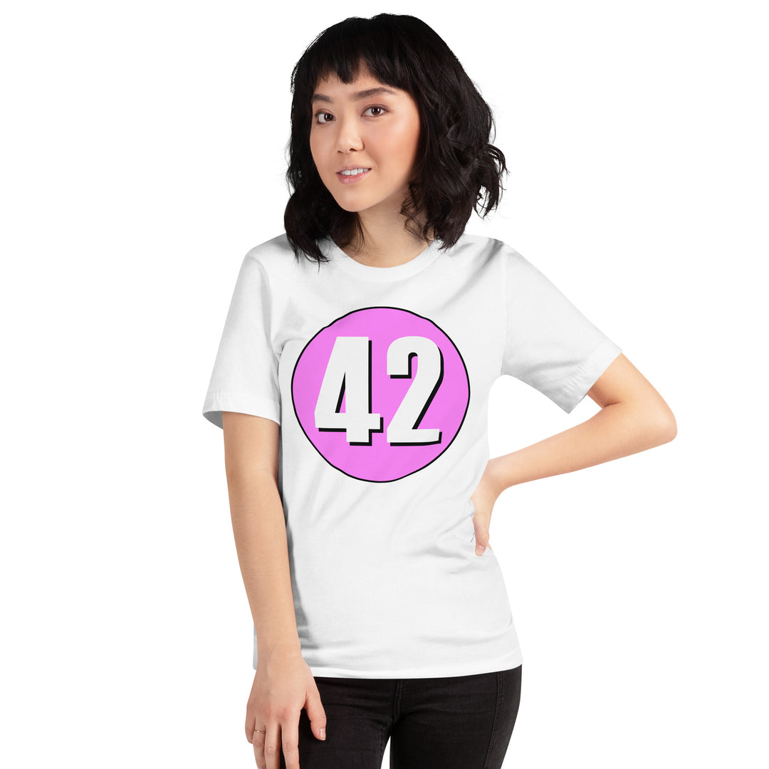 Unisex t-shirt: White on Pink 42