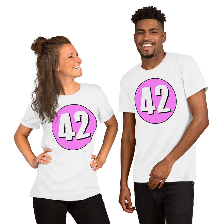 Unisex t-shirt: White on Pink 42