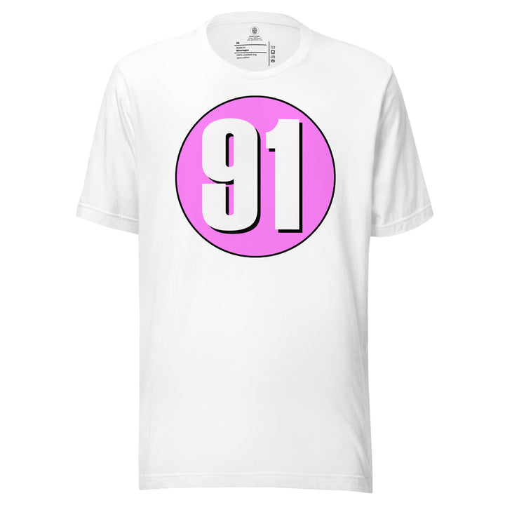 Unisex t-shirt: White on Pink 91