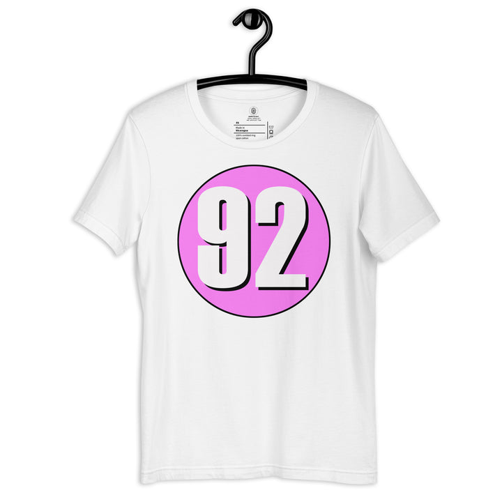 Unisex t-shirt: White on Pink 92