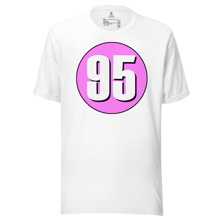 Unisex t-shirt: White on Pink 95