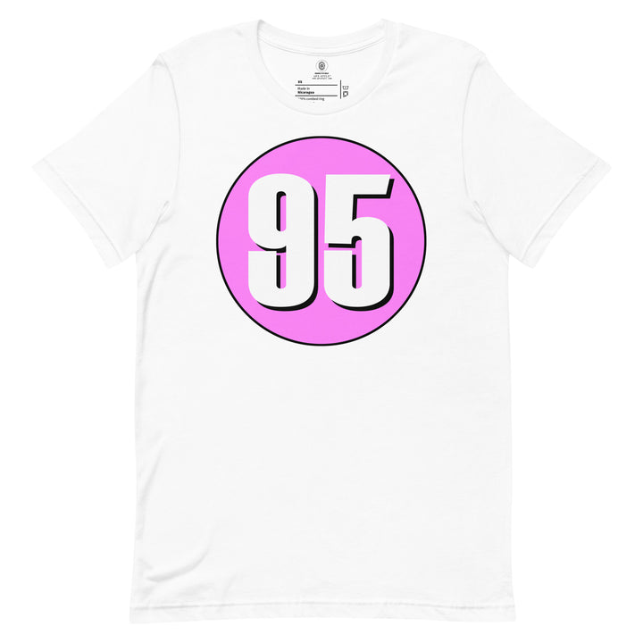 Unisex t-shirt: White on Pink 95