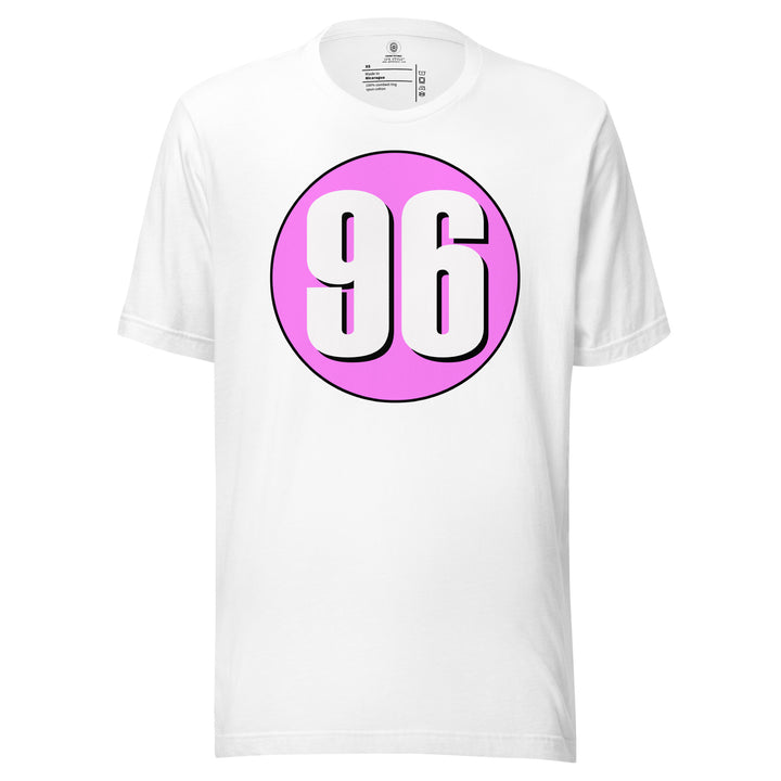 Unisex t-shirt: White on Pink 96