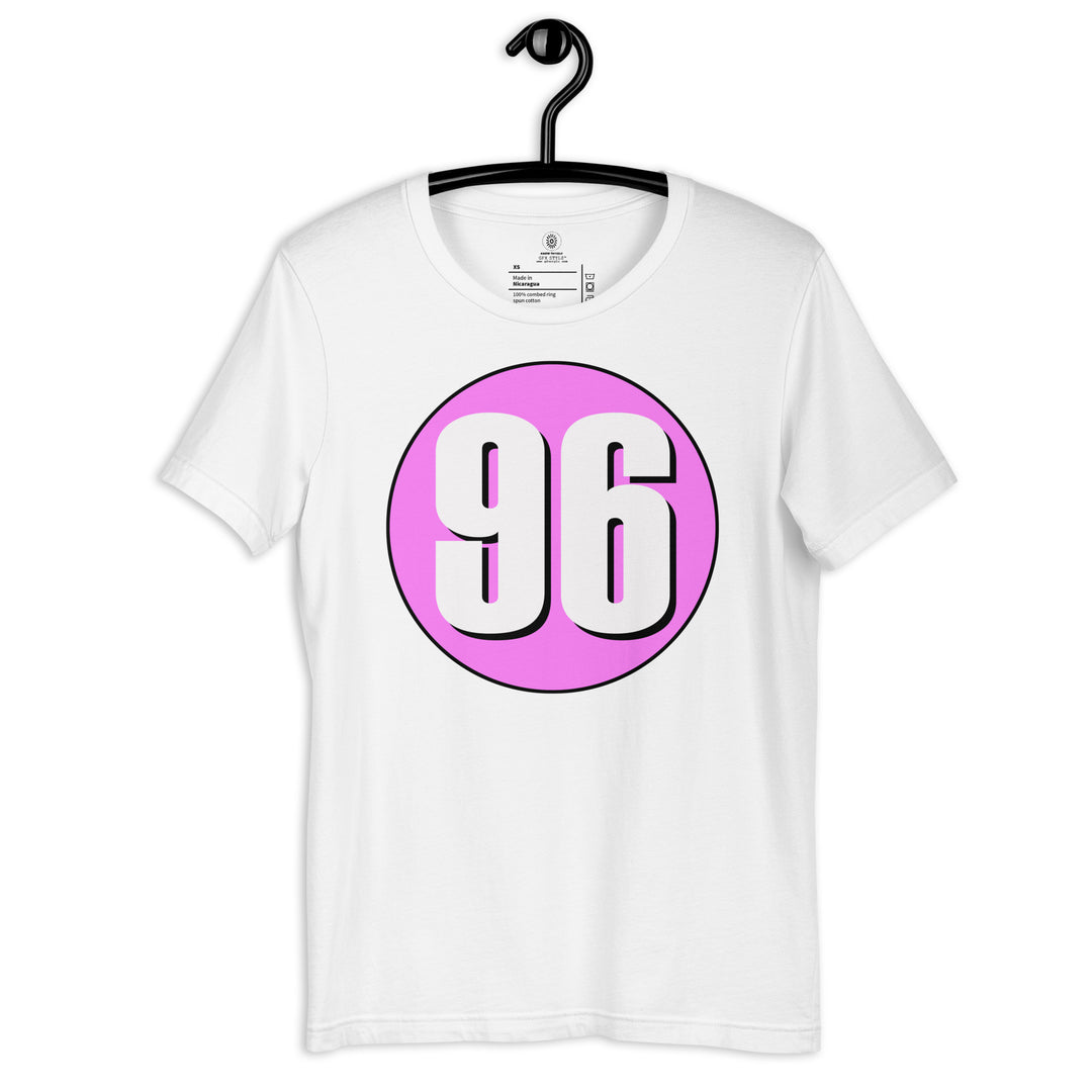 Unisex t-shirt: White on Pink 96