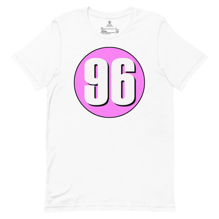 Unisex t-shirt: White on Pink 96