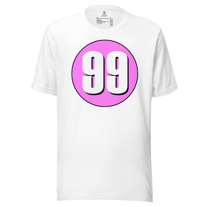 Unisex t-shirt: White on Pink 99