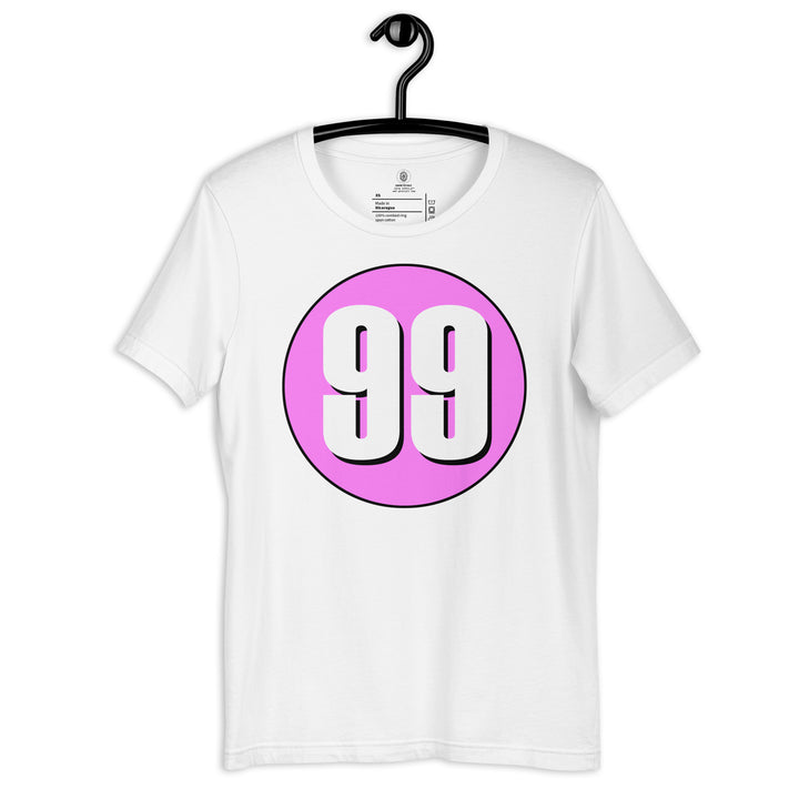 Unisex t-shirt: White on Pink 99