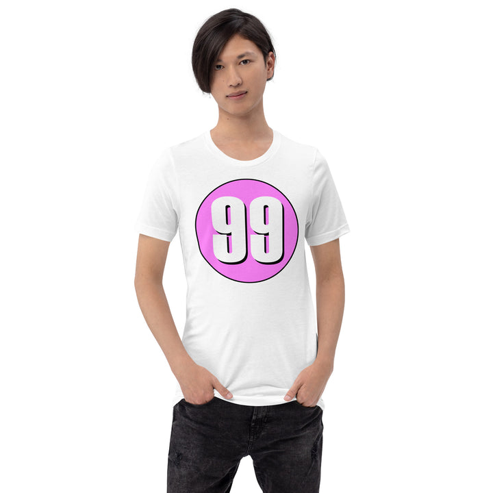 Unisex t-shirt: White on Pink 99