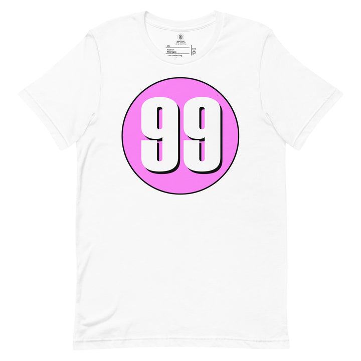 Unisex t-shirt: White on Pink 99