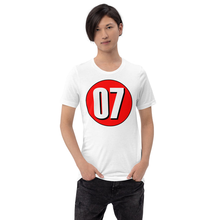 Unisex t-shirt: White on Red 07