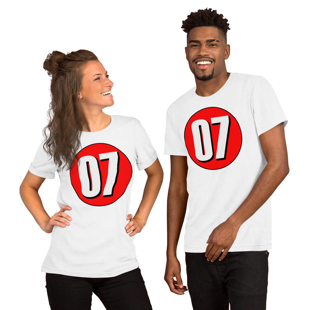 Unisex t-shirt: White on Red 07