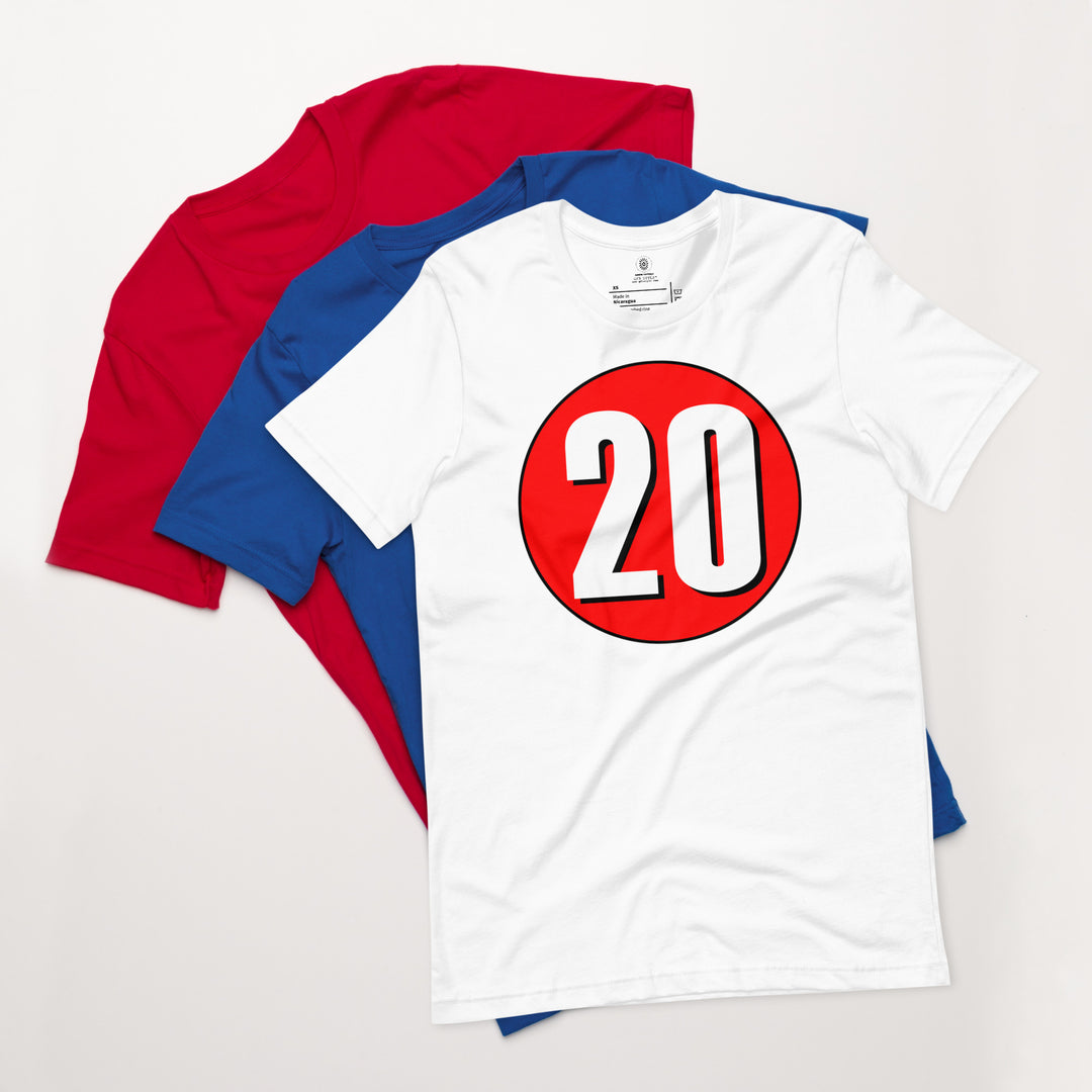 Unisex t-shirt: White on Red 20