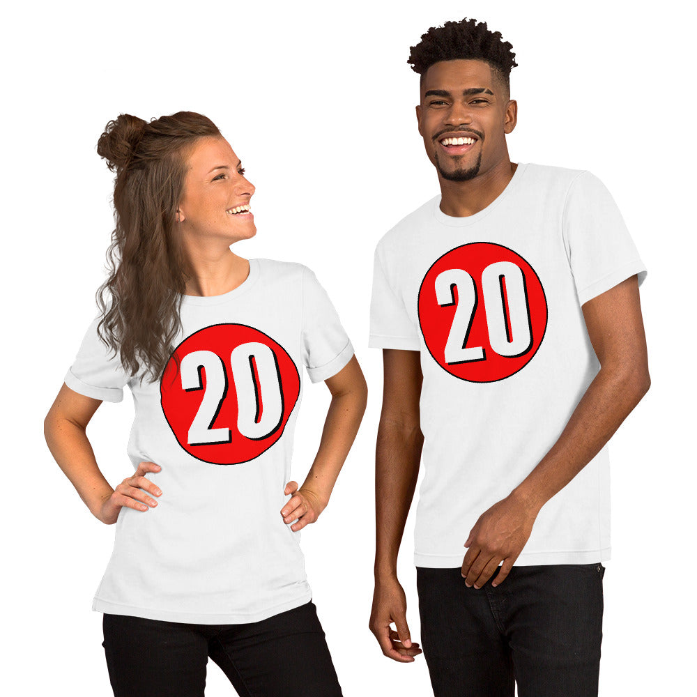 Unisex t-shirt: White on Red 20