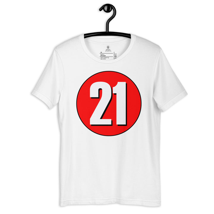 Unisex t-shirt: White on Red 21