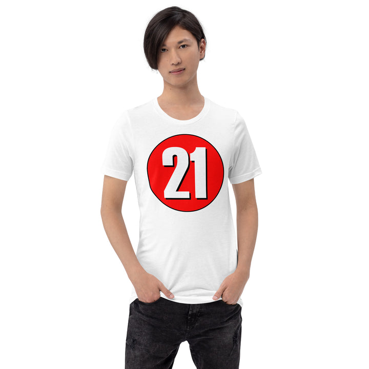 Unisex t-shirt: White on Red 21