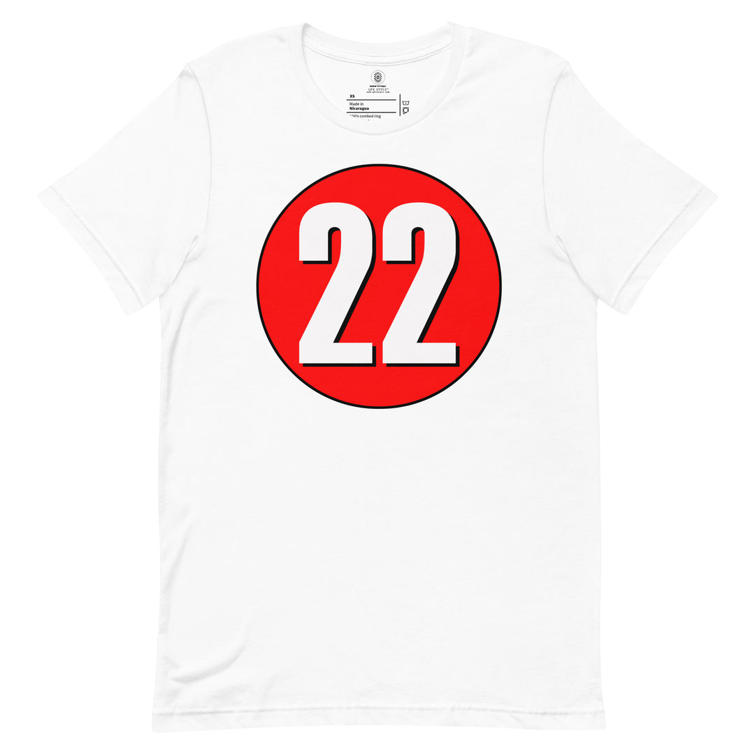 Unisex t-shirt: White on Red 22