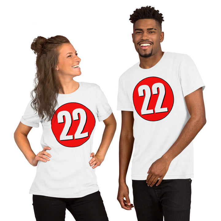 Unisex t-shirt: White on Red 22