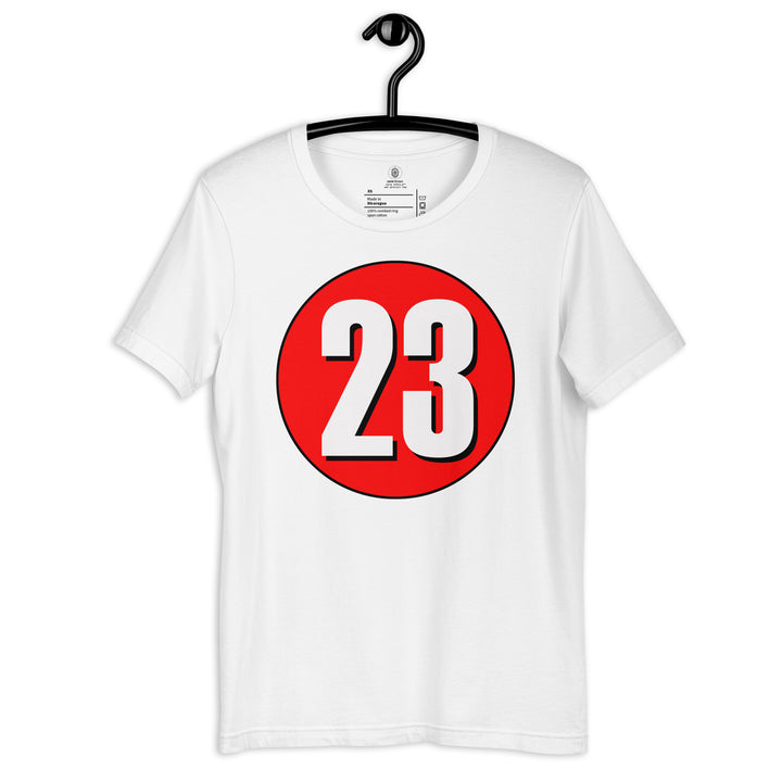 Unisex t-shirt: White on Red 23