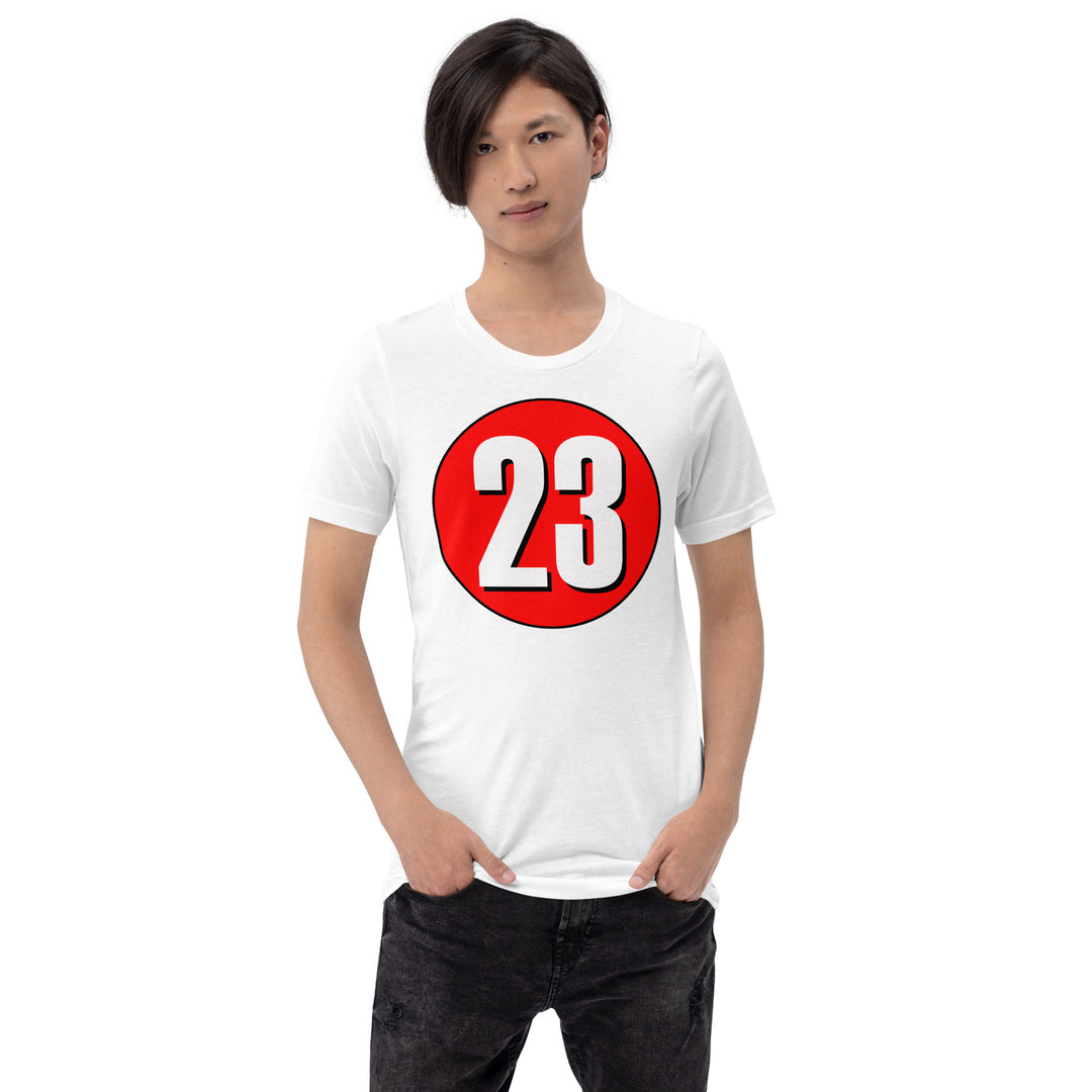 Unisex t-shirt: White on Red 23