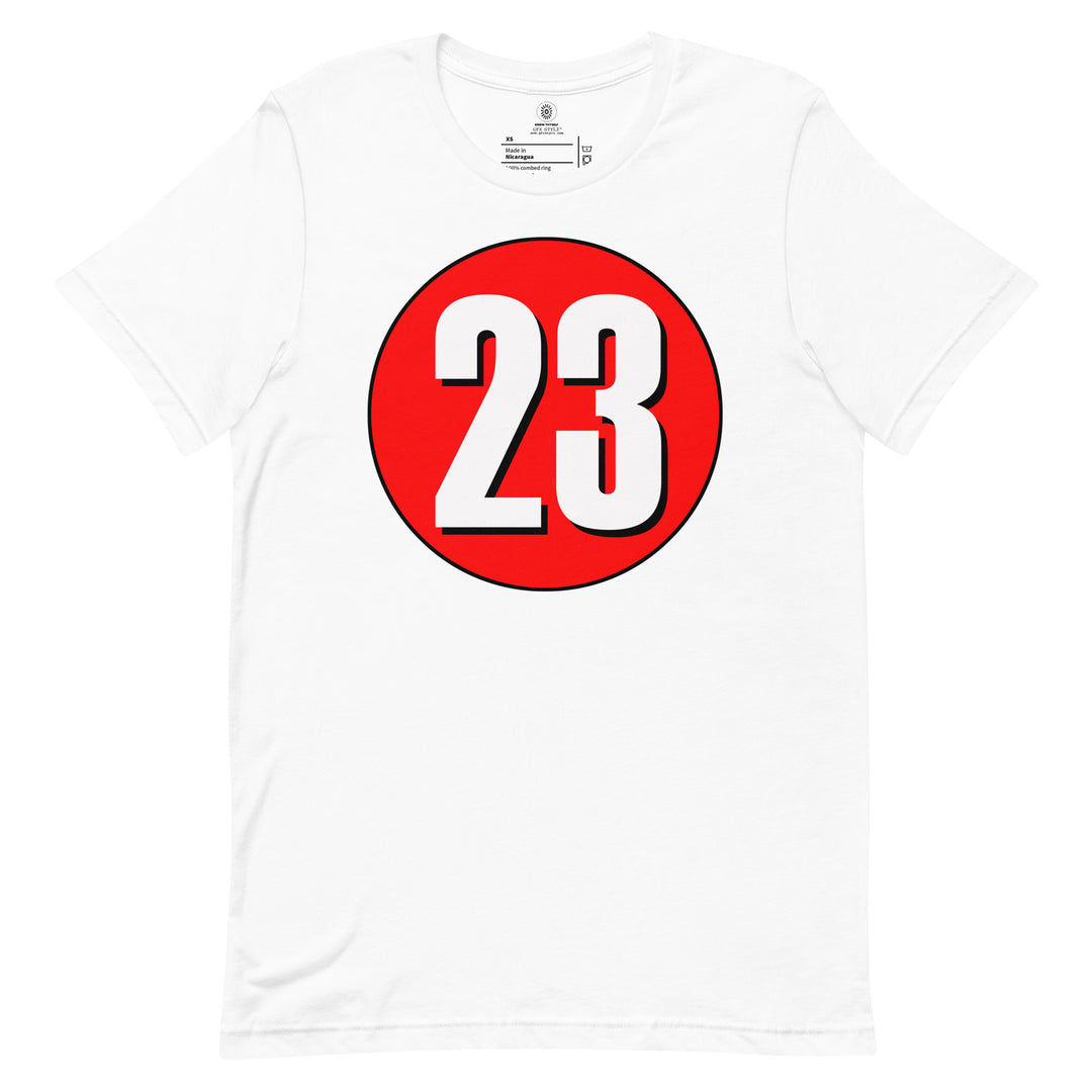 Unisex t-shirt: White on Red 23