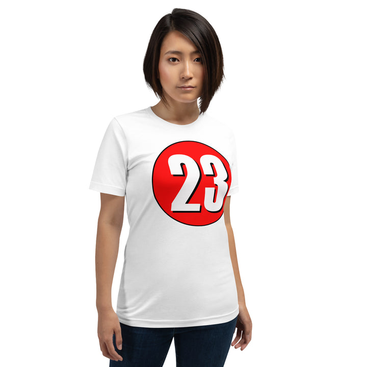 Unisex t-shirt: White on Red 23