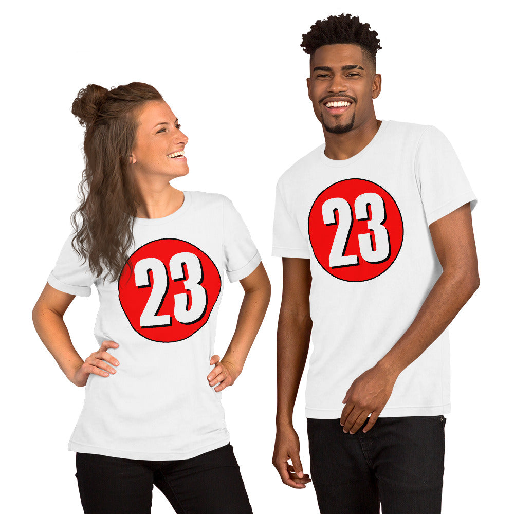 Unisex t-shirt: White on Red 23