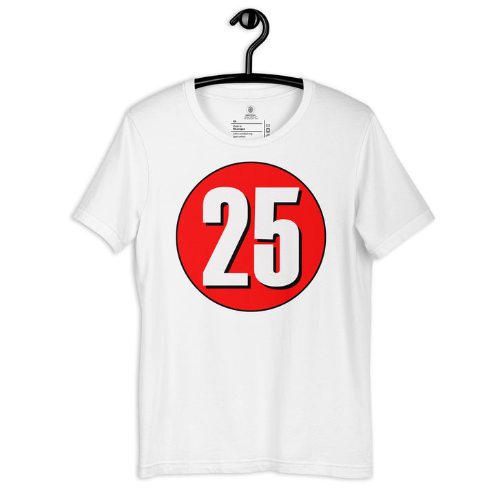 Unisex t-shirt: White on Red 25