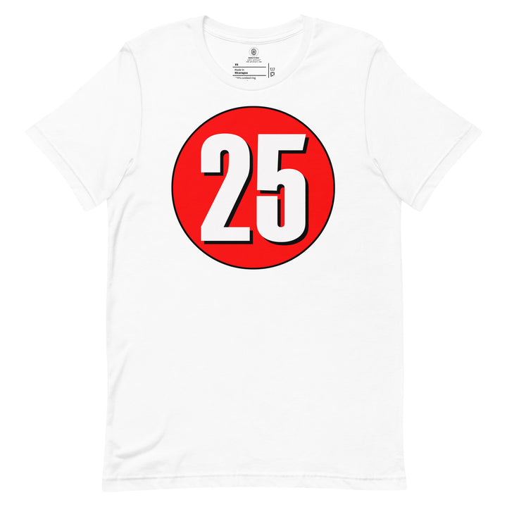 Unisex t-shirt: White on Red 25