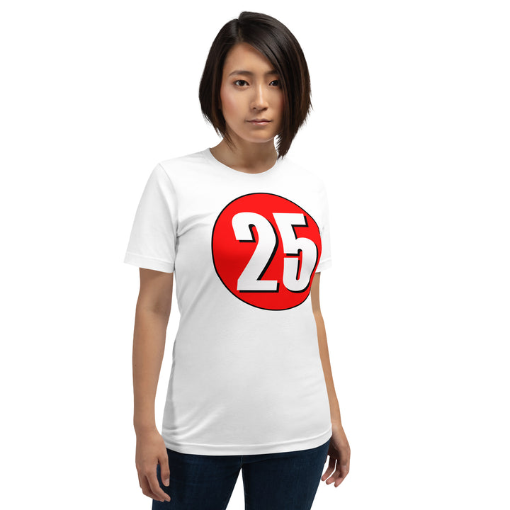 Unisex t-shirt: White on Red 25