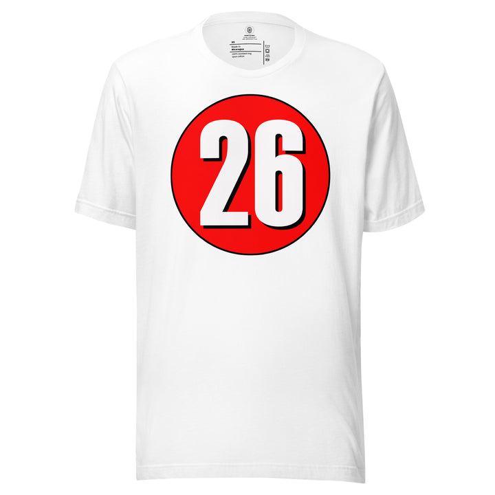 Unisex t-shirt: White on Red 26