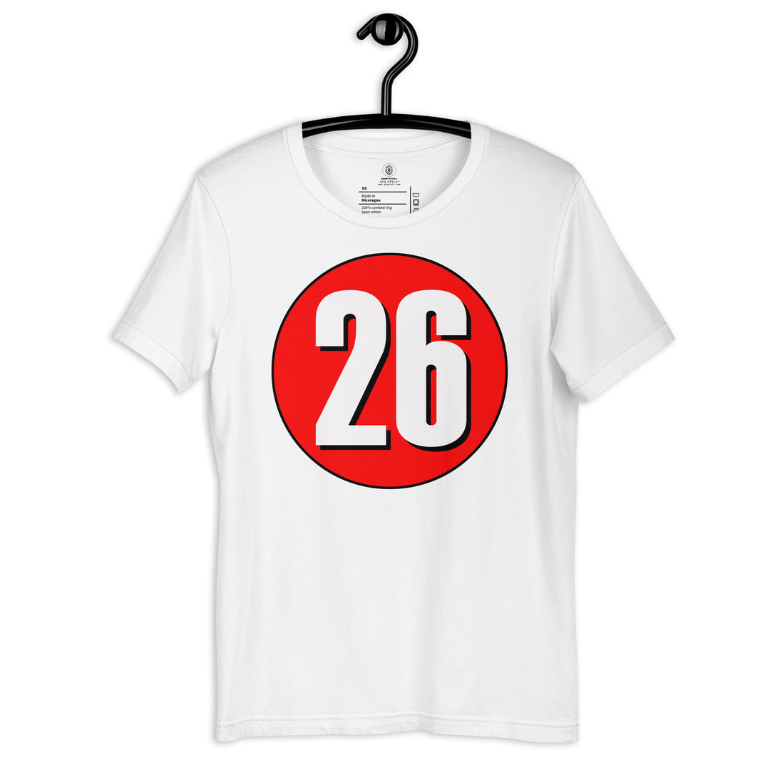 Unisex t-shirt: White on Red 26