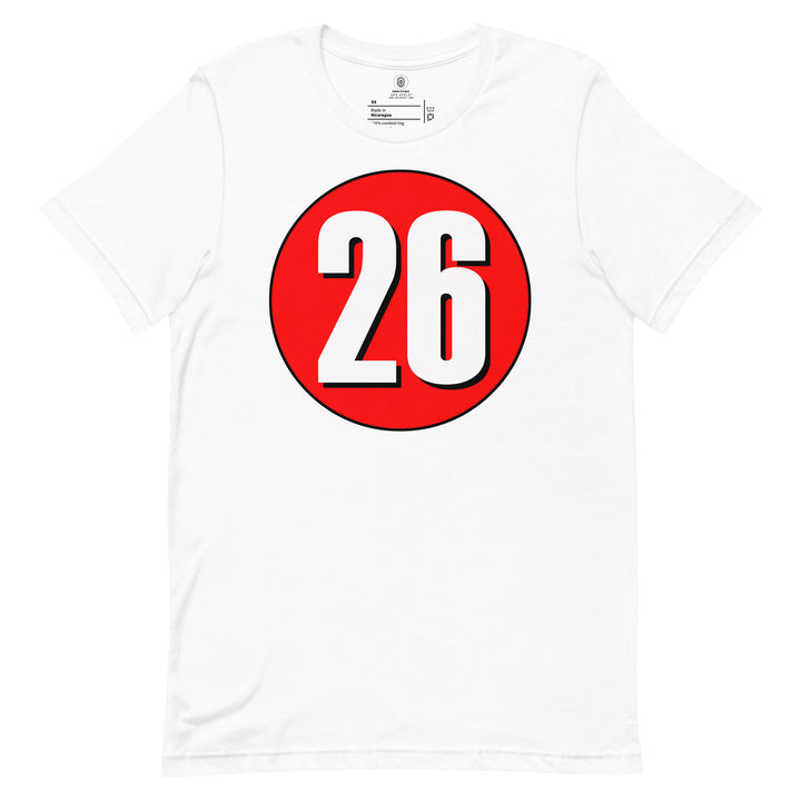 Unisex t-shirt: White on Red 26