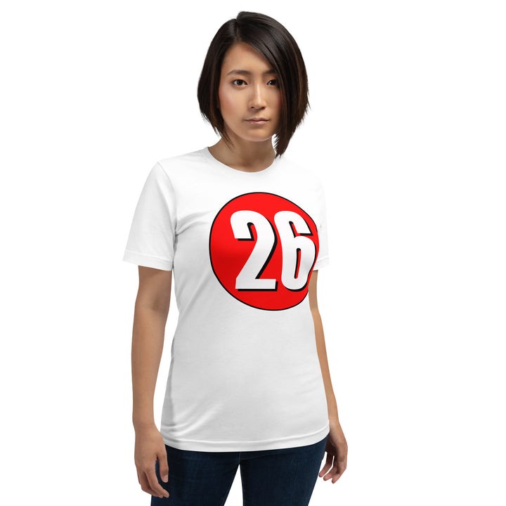 Unisex t-shirt: White on Red 26