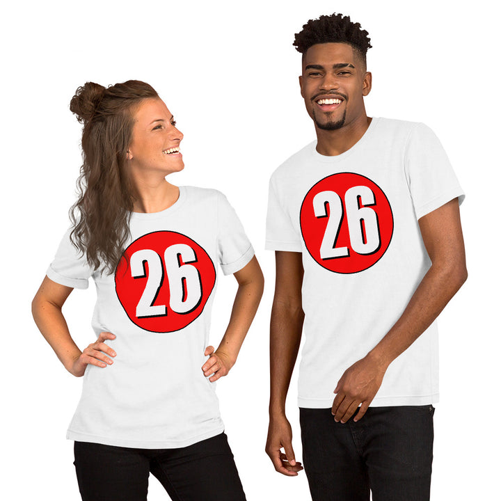 Unisex t-shirt: White on Red 26